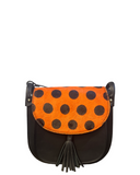 AMIATA Structured Leather Saddle Handbag, Black Orange