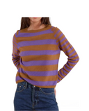 Soft Knit Sweater Jumper Striped Long Sleeves, Brown Purple
