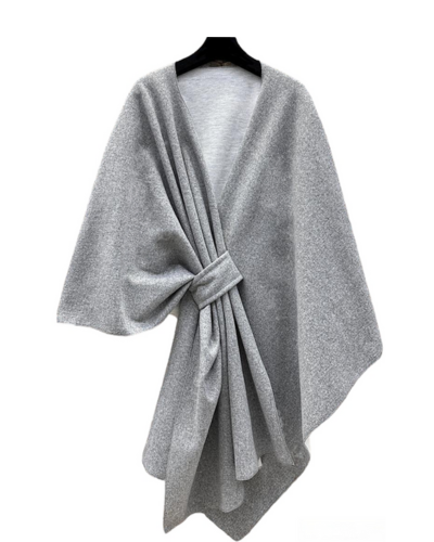Made In Italy Wrap Front Cape Poncho, Grey