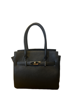 LIDO Black Small Structured Italian Leather Grab Handbag, black