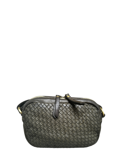 SEFRO Dark Green Woven Italian Leather camera Shoulder Crossbody Handbag