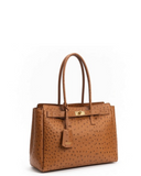 SERRONE Tan Brown Italian Leather Ostrich Textured Shoulder Handbag