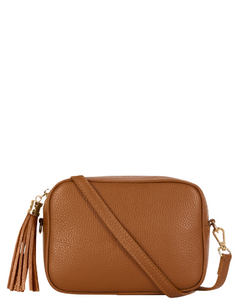 SANO SOHO Style Soft Italian Leather Compact Shoulder / CrossBody Bag, Dark Tan