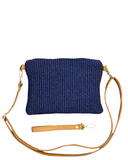 Farfa Leather Raffia Clutch Crossbody Shoulder Bag Made In Italy, Dark Blue