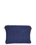 Farfa Leather Raffia Clutch Crossbody Shoulder Bag Made In Italy, Dark Blue