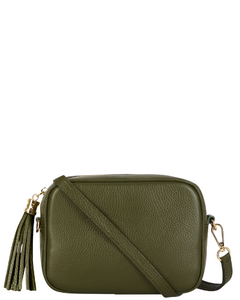 Womens SANO Soft Italian Leather Compact Shoulder / CrossBody Bag, Olive Green