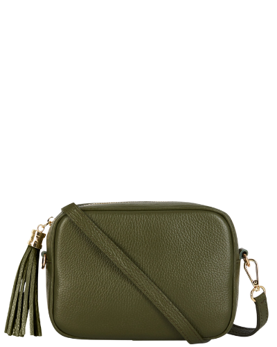 Womens SANO Soft Italian Leather Compact Shoulder / CrossBody Bag, Olive Green