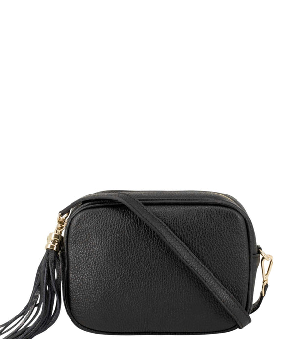 SANO Soho Style Soft Italian Leather Compact Shoulder / CrossBody Bag, Black