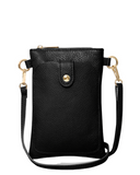 Made In Italy Leather Crossbody Handbag Phone Holder with Front Compartment, Black