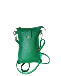 Made In Italy Leather Crossbody Handbag Phone Holder with Front Compartment, Green