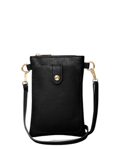 Made In Italy Leather Crossbody Handbag Phone Holder with Front Compartment, Black