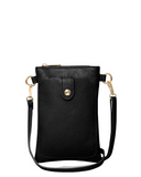 Made In Italy Leather Crossbody Handbag Phone Holder with Front Compartment, Black
